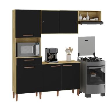 Imagem de Armario Cozinha Com Balcão Pop Com 6 Portas E 1 Gaveta Wood Madeirado-preto Fosco