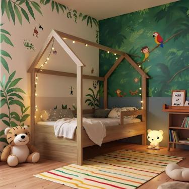Imagem de Cama De Chão Infantil Montessoriana Solteiro Casinha Moderna - Aveiro Oak