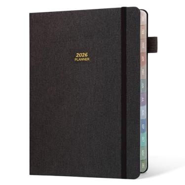 Imagem de Getink Agenda diária semanal e mensal 2024-2025, agenda diária 2024-2025, caderno de tarefas com abas mensais, bolso interno, encadernação espiral, fecho elástico, papel grosso (preto, 13 x 21 cm)