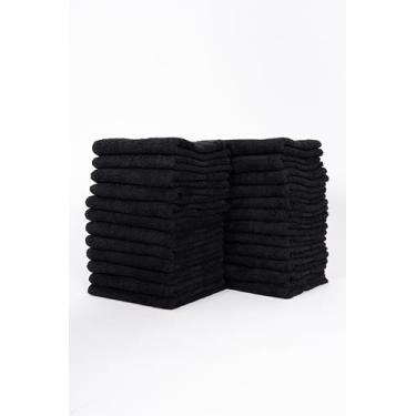 Imagem de Pacote com 24 toalhas de mão pretas premium para banheiro – 100% algodão fiado em anel 550 g/m2, 40,6 x 60,8 cm, toalhas de spa de hotel de luxo super absorventes ultra macias, secagem rápida