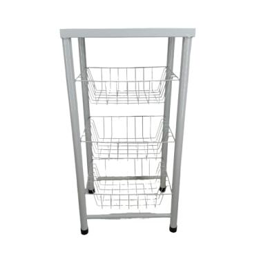 Imagem de Fruteira De Chão Cozinha 3 Cestos Reforçada Organizador Frutas(Branca)