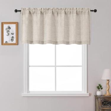Imagem de OWENIE 1 peça de sanefa de linho para janelas, 55,8 cm de comprimento, cortina pequena texturizada com filtro de luz para banheiro, porão, sala de estar, quarto, cortinas de meia janela sobre a pia