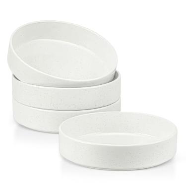 Imagem de Herogo Conjunto de 4 tigelas de massa, tigelas de salada rasas de 1000 ml, pratos grandes de macarrão para cozinha, seguro para micro-ondas e lava-louças, branco salpicado
