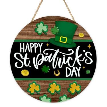 Imagem de Bolisom Feliz Dia de São Patrício, cartola de trevo da sorte, cabide de madeira para uso externo, varanda, decoração de casa, guirlanda de madeira irlandesa, decoração de parede interna