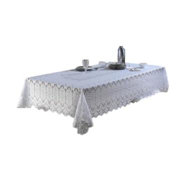 Imagem de Toalha de Mesa Retangular Arabesco 1,50 x 2,20 m para 6 Lugares, Tecido Elegante, Ótimo Caimento, Durável, Fácil de Lavar e Ideal para Decoração – BRANCA