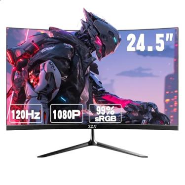 Imagem de ZZA Monitor de 24,5 polegadas 3000R 120Hz tela PC Full HD 1080P, HDMI 2.0, VGA, monitores de computador compatível com suporte de parede 75 * 75 mm