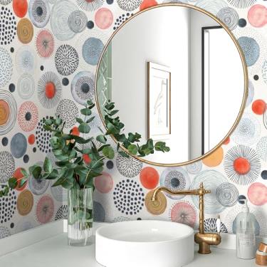 Imagem de iPaste Papel de parede colorido geométrico de 44,5 cm x 602 cm, papel de parede removível para paredes de banheiro, armários à prova d'água