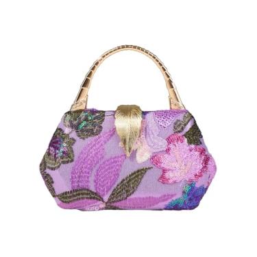 Imagem de QWINEE Bolsa clutch feminina floral de lantejoulas com contas para noite bordada, bolsa tiracolo para festa de casamento, Roxa, one_size