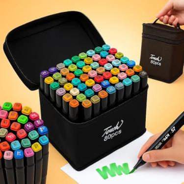 Imagem de Kit 80 Canetas Marcador Ponta Dupla Com Estojo Para Desenho Profissional E Infantil Cores Vivas Premium