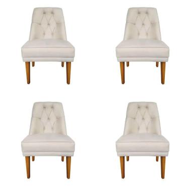 Imagem de Kit 4 Cadeiras Para Sala De Jantar Escritório Estofada Berlim Retro Suede Porcelana Lar Móveis E Decoração