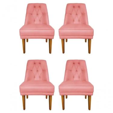 Imagem de Kit 4 Cadeiras Para Sala De Jantar Escritório Estofada Berlim Retro Suede Rosa Bebê Lar Móveis E Decoração
