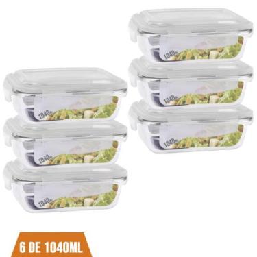 Imagem de Kit 6 Pote 1040ml Vidro Hermético Marmita Mantimento Fitness - Pra cas