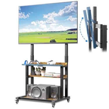 Imagem de Centro de entretenimento com grande armazenamento e mesa dobrável, suporte de TV com rodas traváveis, TVs abaixo de 190 cm, altura ajustável, suporte alto para TV ao ar livre, quarto, sala de estar e