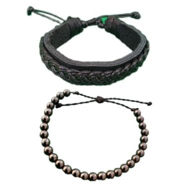 Imagem de Pulseira Dupla Artesanal em Couro com Pedra Hematita Natural, Feita à Mão