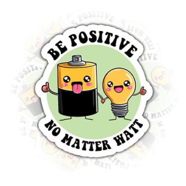 Imagem de (3 peças) Adesivo Be Positive No Matter Watt, Adesivo de vinil Science Electricity Pun para garrafa de água capacete decalque de skate, presentes para estudantes STEM nerds engenheiros – 7,5 x 7,6 cm