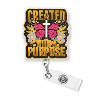Imagem de Carretel de crachá criado com um propósito de 4 cm inspirador cristão motivacional Jesus versículo bíblico enfermeira CNA enfermeira flebotomia farmácia suporte de crachá médico clipe retrátil