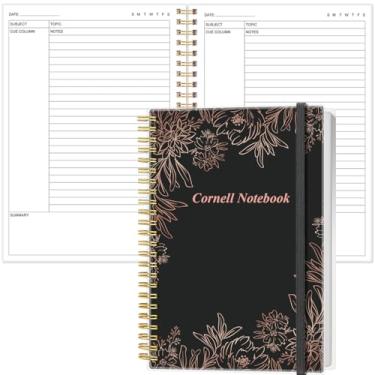 Imagem de A5 Cornell Notes Notebook - College Spiral Cornell Notebooks for Note Taking, Subject College Ruled Notebook Steno Pads for Office/School/Home, 5.8" x 8.5", Black Flower