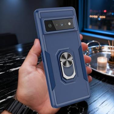 Imagem de Capa para Google Pixel 6 Pro com suporte de anel giratório de 360°, capa protetora 2 em 1 de grau militar com proteção antiarranhões à prova de choque para Pixel 6 Pro, 6,7 polegadas, 2021, azul