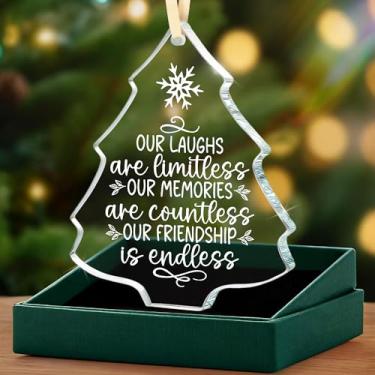 Imagem de Presentes de amizade – Enfeite de vidro de árvore de Natal para melhor amiga Natal, aniversário, lembrança de amigos significativos para mulheres, ornamento sentimental engraçado para o dia da amizade