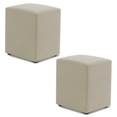 Imagem de Kit 02 Puffs Decorativos Sala De Estar Quadrado 36x47cm Suede Bege - Abmaza