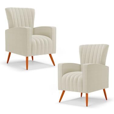 Imagem de Kit 02 Poltronas Decorativas Melody Com Pés Palito Bouclê Bege - Abmaza