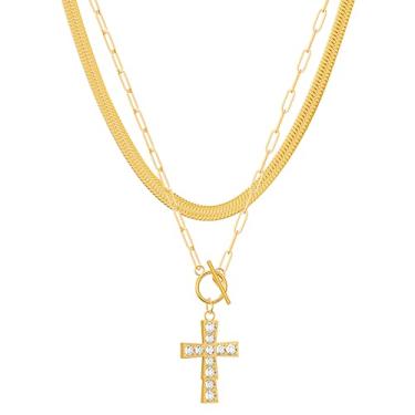 Imagem de Colar feminino de corrente empilhável ouro OT com pingente, banhado a ouro 18 K delicados colares femininos com pingente, Large, Metal banhado a ouro 18k, Sem Pedra Preciosa