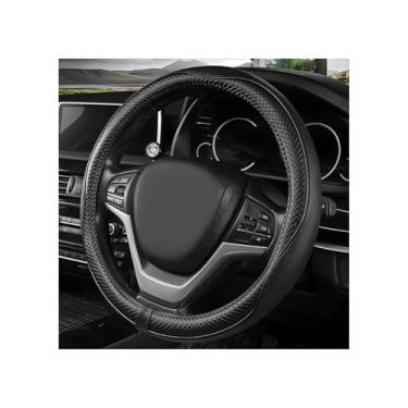 Imagem de ZNDAW Capa de volante de carro, 38 cm, de couro respirável, antiderrapante, capa de volante macia para homens e mulheres, acessórios interiores de carro (preto)