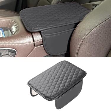 Imagem de Tioollev Capa de console central de carro atualizada, almofada de couro de microfibra para apoio de braço de carro com 2 sacos de armazenamento, caixa de armazenamento universal para carro acessórios