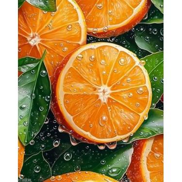 Imagem de XTXGERL Juicy Orange Paint by Numbers for Adults Beginners DIY Watery Oranges Kits de pintura acrílica em tela, laranjas fatiadas, pintura a óleo para decoração de casa, presente 41 x 50 cm (sem