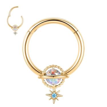 Imagem de FUNLMO Anel de septo Daith Piercing Joia 316L Aço Cirúrgico Cartilagem Brinco Tragus Helix Conch Rook Piercing Joia Anel de Nariz 16G 8 mm Ouro AB CZ