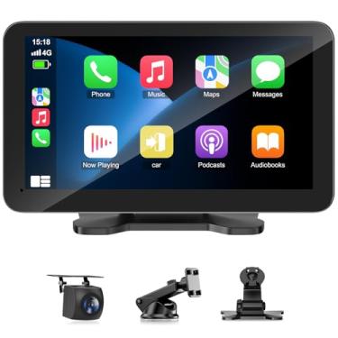 Imagem de HAUXIY Tela sem fio Apple Carplay para carro, tela sensível ao toque HD de 7 polegadas com Apple Carplay e Android Auto, câmera de reserva, navegação GPS/Link espelhado/controle de voz/BT/FM