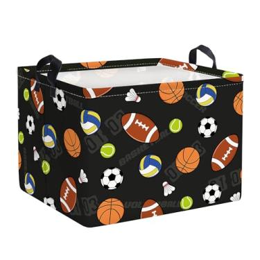 Imagem de HUUMONSS Bolas esportivas cesto de roupa suja dobrável para crianças cesta de armazenamento grande meninos caixa de presente de brinquedo para sala de jogos, preto, 36L