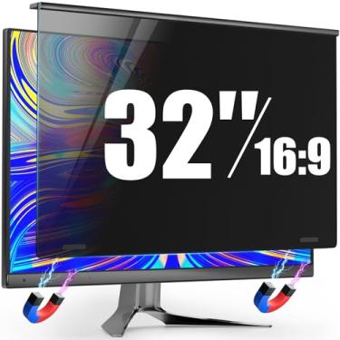 Imagem de Tela magnética de privacidade de 32 polegadas para monitor de computador sem moldura com proporção de 16:9, protetor de tela com luz azul pendurada, protetor de tela antiespião, filtro de privacidade