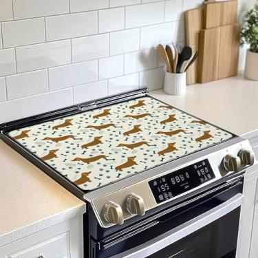 Imagem de Tampa superior para fogão elétrico, tampa de fogão de cerâmica de vidro de pata de cachorro Dachshund, protetor de fogão plano resistente ao calor, tapetes de secagem de pratos para cozinha