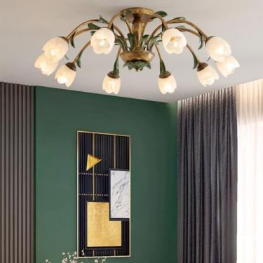 Imagem de Luminária de teto American Flower, estilo pastoral francês, criativa, para sala de estar, sala de jantar, quarto, casa de campo, loja de roupas, luminária pendente de LED para decoração de c