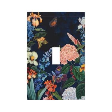 Imagem de Nadoabtm Placa decorativa de interruptor de luz vibrante borboleta floral fundo escuro 1 gangue placa de parede com interruptor único capas de tomada elétrica decoram capa de placa de interruptor para