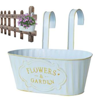 Imagem de Vaso de varanda, plantador sobre a grade – Caixas de flores suspensas de metal para varanda de jardim externo, vasos de plantas de casa de janela