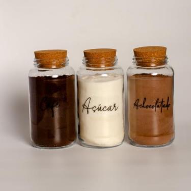 Imagem de Pote de armazenamento cafe Kit Cantinho do Café - ESCOLHA SEU KIT - Potes de Vidro 830 ml com Tampa de Cortiça(Café - Açúcar - Achoc)