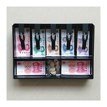 Imagem de YWangQiang Caixa de dinheiro caixa de dinheiro caixa registradora gaveta inserção bandeja Bill Coin Stamp Compartimentos com clipe de plástico para armazenamento de dinheiro loja caixa de dinheiro