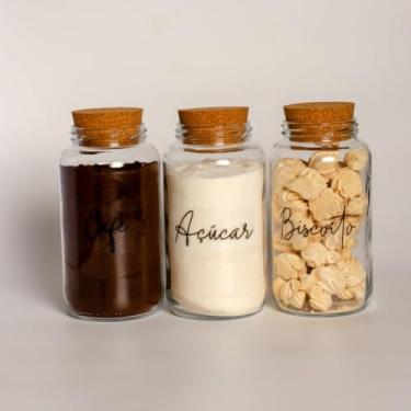 Imagem de Pote de armazenamento cafe Kit Cantinho do Café - ESCOLHA SEU KIT - Potes de Vidro 830 ml com Tampa de Cortiça(Café - Açúcar - Biscoito)