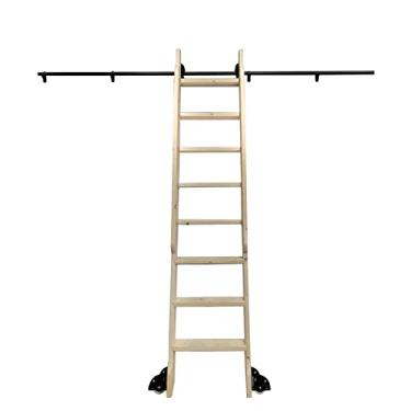 Imagem de Kit de ferragens de escada de biblioteca de rolamento, kit de ferragens de escada deslizante (sem escada) - conjuntos de rodízios + trilho de extensão de escada móvel para casa/interior/loft (tamanho