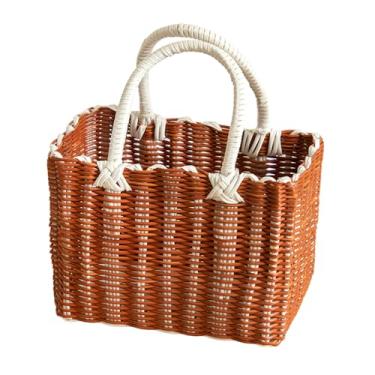 Imagem de Cesta de presente portátil marrom café, tecido PP vazado, 24 x 14 cm x 19 cm, embalagem de presente elegante para casamento, aniversário, presentes de festivais