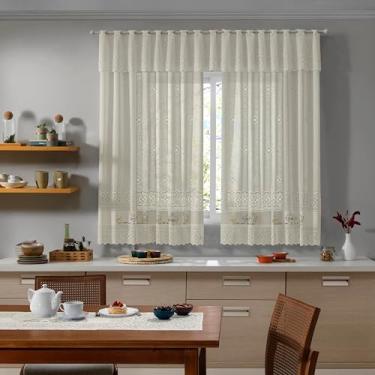 Imagem de CORTINA DE RENDA PARA COZINHA COM BANDÔ VALENCIA MARFIM CAFE MARFIM 2,00M X 1,20M X 20CM