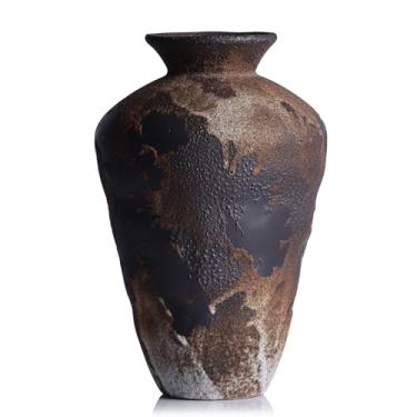 Imagem de Vaso vintage enferrujado Wabi Sabi Decor – Vaso rústico Wabi Sabi de casa de fazenda de 22 cm de altura para peça central, vasos de flores de pedra de cerâmica para decoração de casa, mesa, sala de