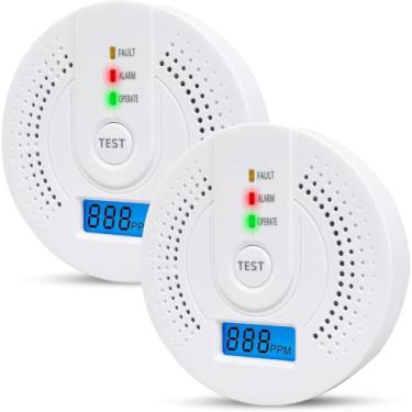 Imagem de 2 Pacote de Detetores Monóxido Carbono Alarmes CO com Bateria Display Digital e Luz para Casa Quarto Cozinha Escritório