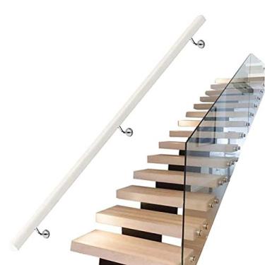 Imagem de SENNIAN Corrimãos de escada de 0,3 m - 6 m corrimãos brancos de madeira, varão de suporte de corrimão de escada antiderrapante para corredor profissional, kit de barra de apoio de escada de parede