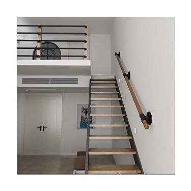 Imagem de Corrimãos de escada antiderrapantes de madeira maciça de madeira natural, uso doméstico contra a parede, grades internas do sótão para idosos, hastes de suporte de corredor (tamanho: 4,6 m)