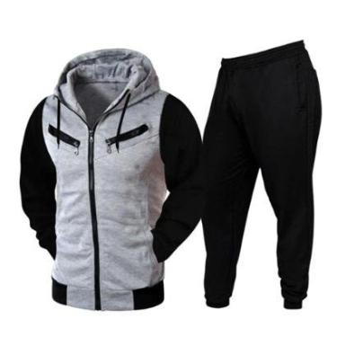 Imagem de Conjunto Moletom Feminino Masculino Jaqueta Calça Capuz Zíper-Masculino