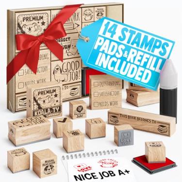 Imagem de Carimbos de professores para classificação em sala de aula, conjunto de carimbos de classificação com almofadas de tinta, divertidos, claros, duráveis para professores, material escolar para ensino