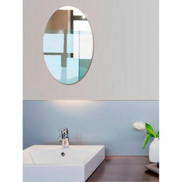 Imagem de Kit 2x Espelho Placa Adesivo 30x40 Oval Acrílico Decorativo Sala Banheiro
